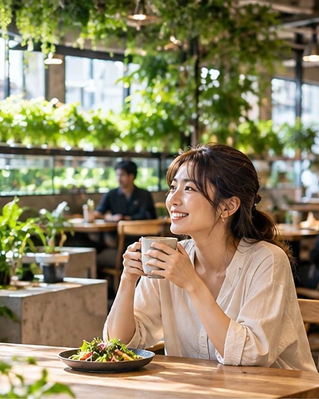 昼の店内でコーヒーを楽しむお客さま