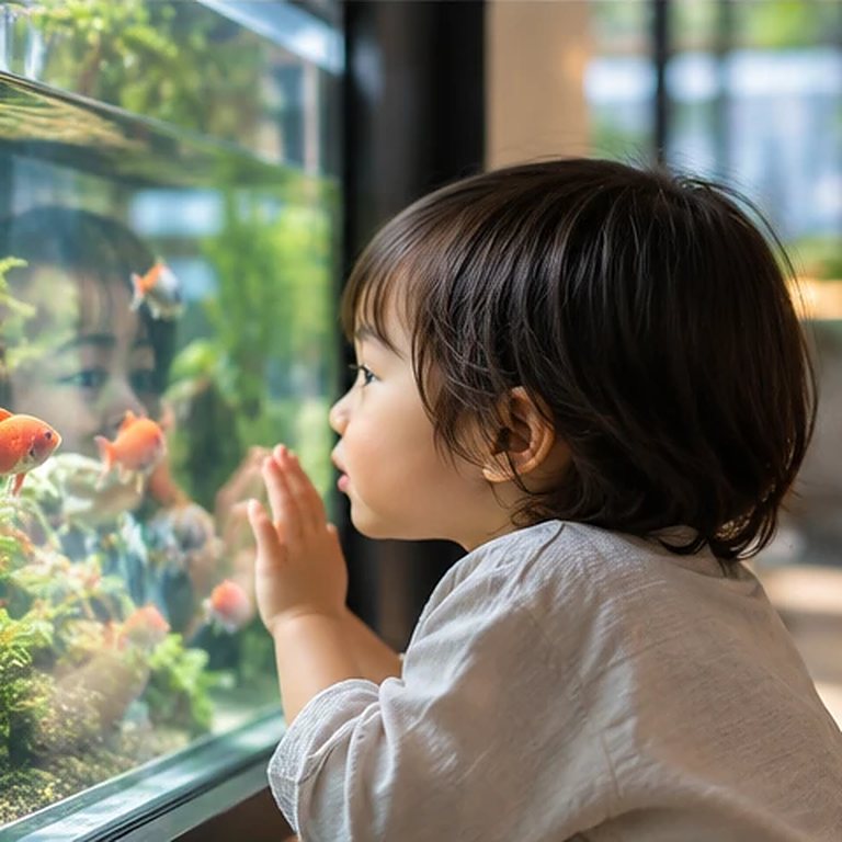 葉に触れる子どもの手